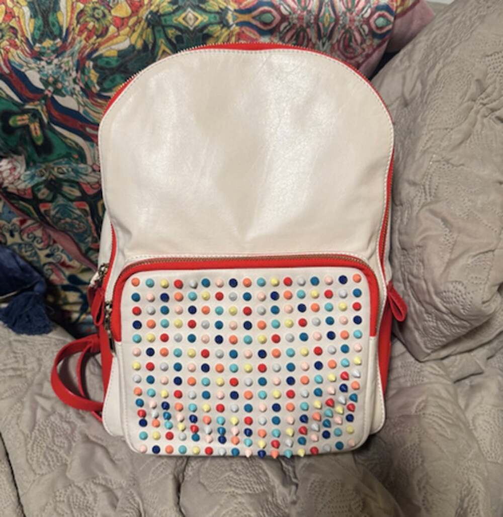 Christian Louboutin Red & White Multicolor Spike Leather Backpack - A+ Pristine